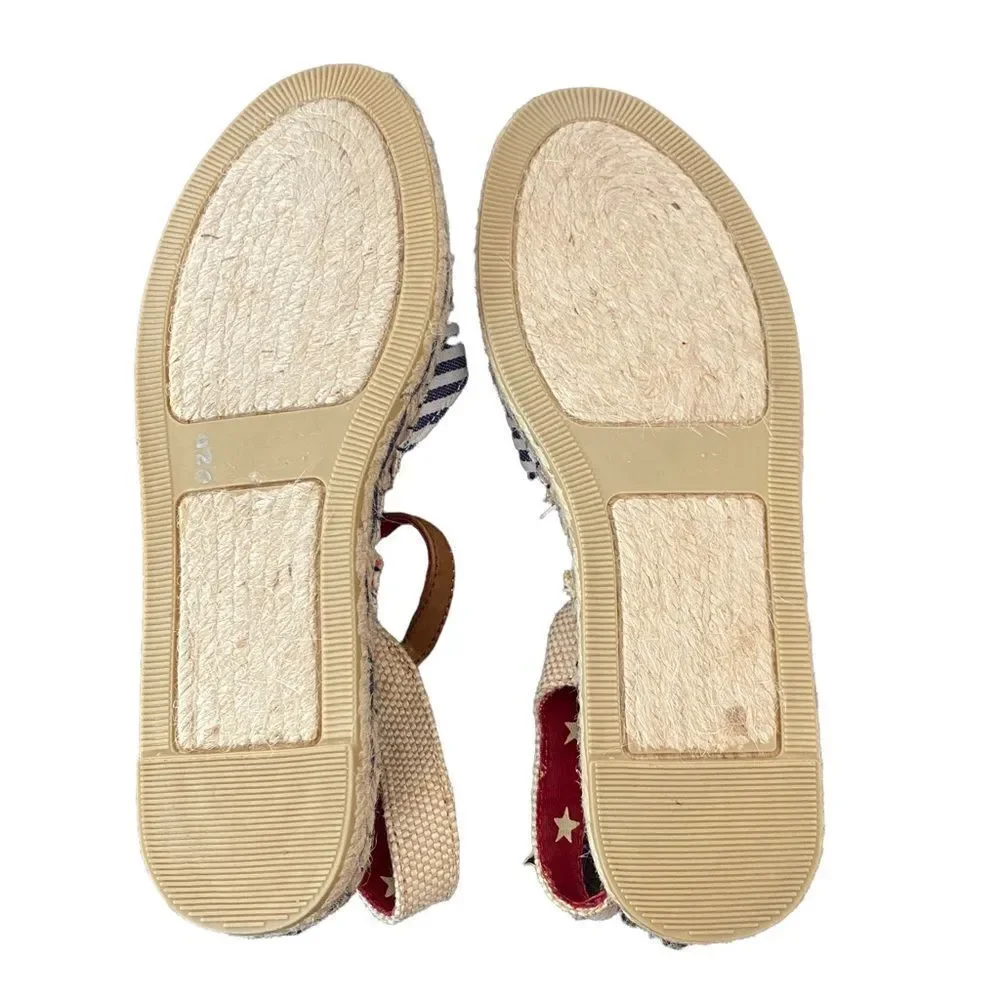 White Mountain Espadrille Striped‎ Tan/Blue Sandals Sz 6.5